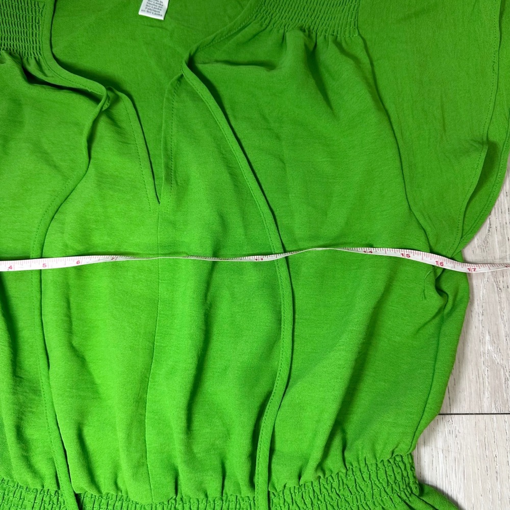 London times green mini smocked waist tie neck ruffle dress flutter medium - Picture 8 of 11